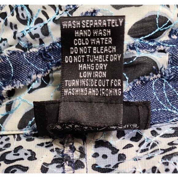 Morgan Cole Womens Distressed Jacket Size L Blue Ivory Animal Print Applique - Picture 10 of 12